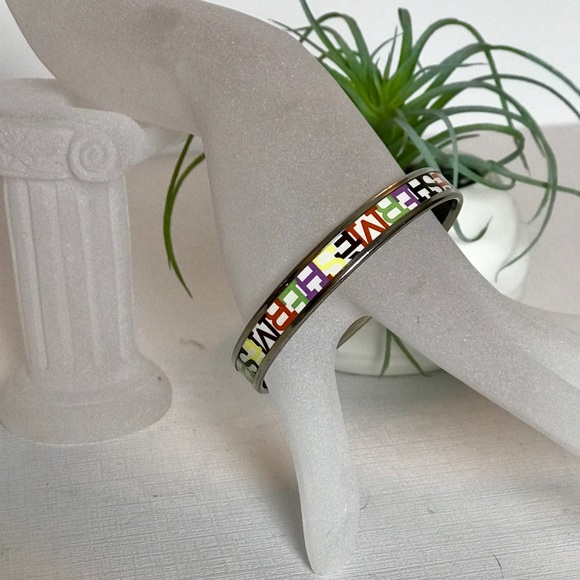 Hermès (62mm) palladium/enamel multicolor bangle - Picture 6 of 8